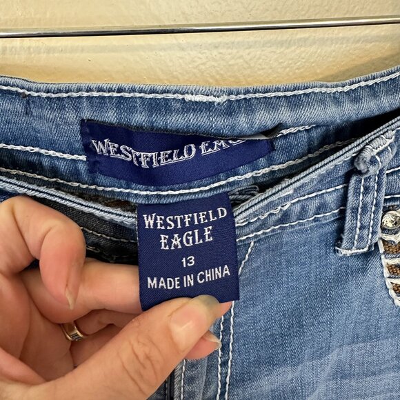 Westfield Eagle Womens Jeans Distressed Bootcut Wit Rhinestone Pockets 13 XL - Picture 3 of 13